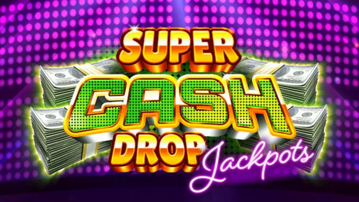 Tampilan visual slot Super Cash Drop Jackpots dengan tema brankas neon